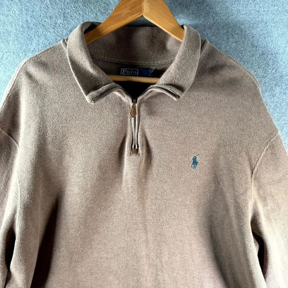 Vintage Polo Ralph Lauren Sweatshirt Men's 2XL Light Brown 1/4 Zip Long‎ Sleeve